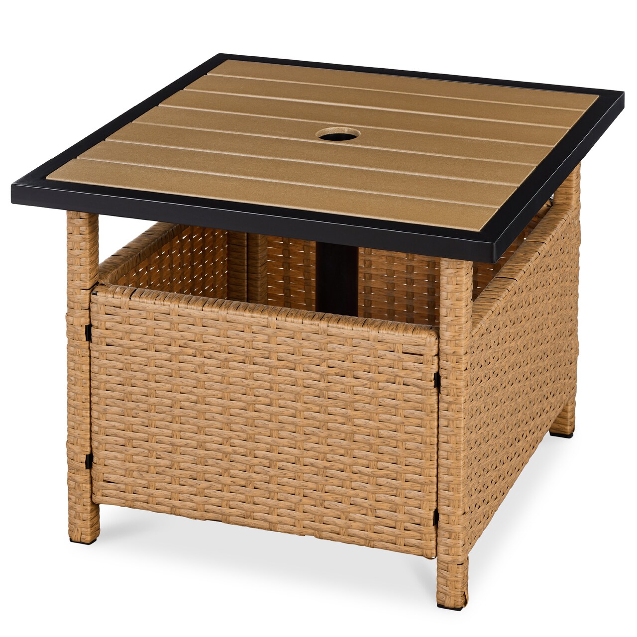 Best Choice Products Wicker Rattan Patio Side Table Outdoor Furniture for Garden, Pool, Deck w/ Umbrella Hole